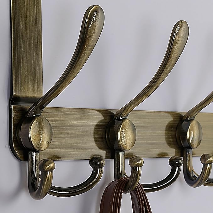 Dseap Over The Door Hook Hanger - Fits 1 3/8" to 1 3/4" Standard Doors | 5 Tri Hooks Heavy Duty Towel/Coat Rack | Door Organizer for Clothes, Jackets, Hats, Towels, Bronze