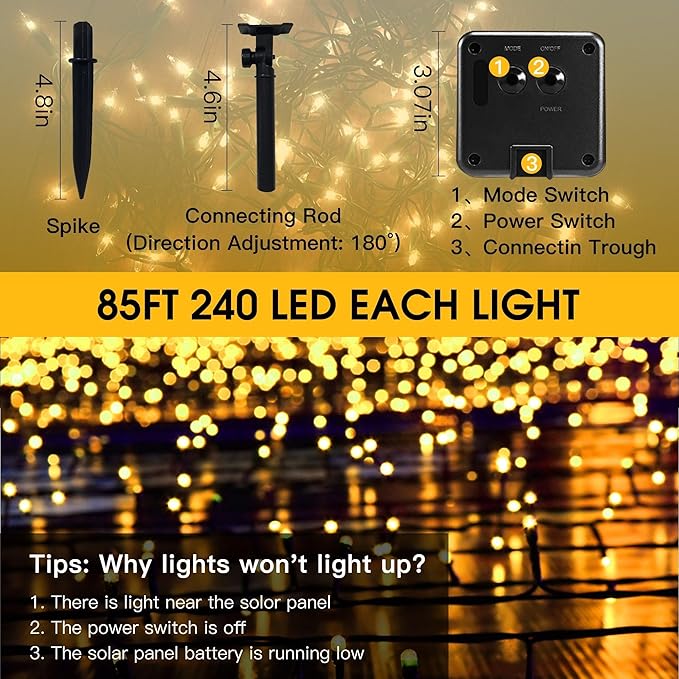 Solar String Lights Outdoor, 2 Pack 170FT 480 LED Waterproof Solar Christmas Lights with 8 Lighting Modes for Tree Xmas Decorations