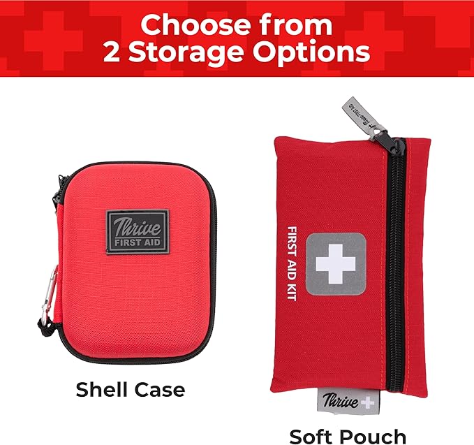 Thrive Travel Essentials Mini First Aid Kit – 66 Pieces of FSA and HSA Approved Supplies Including Bandages, Wipes, Safety Pins, and More | Compact Emergency Kit in Shell Case