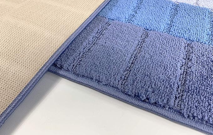 Custom Size Coastal Nautical Style Runner Rug Carpet for Hallway Entryway, Slip Resistant Latex Rubber Backed, 31 inch Wide X Customized Length, Squares Blue, 31 inch X 21 feet