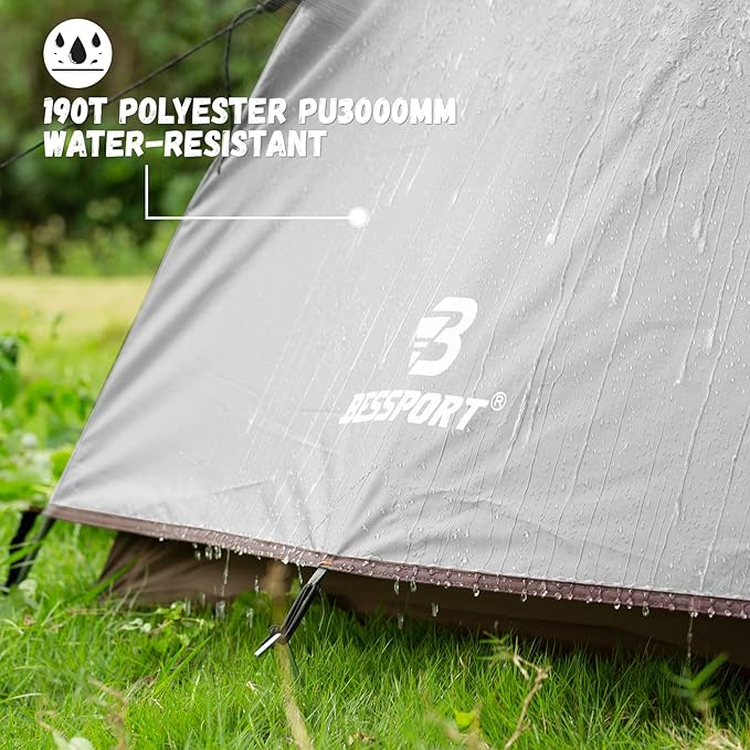 Bessport Camping Tent for 2-3 Person, Lightweight Backpacking Tent Waterproof Windproof Two Doors Easy Setup Double Layer Outdoor Tents for 3 to 4 Seasons, Suitable for Outdoor,Hiking,Camping