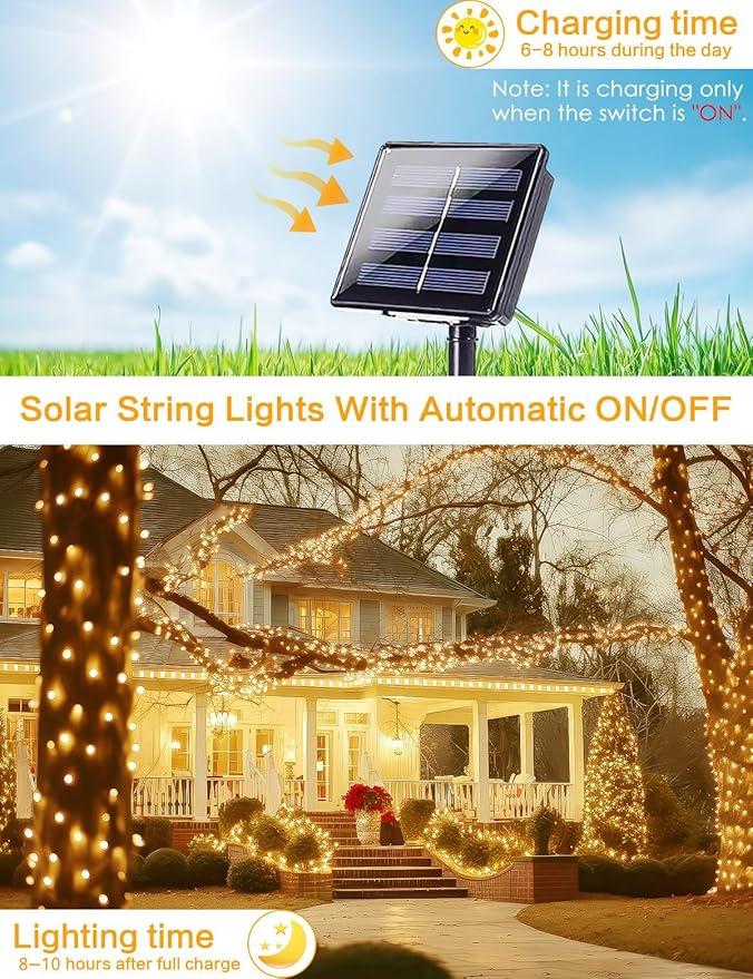 Solar Christmas String Lights Outside, 3 Pack Total 120FT 300 LED Solar Garden Twinkle Lights Outdoor, Waterproof with 8 Modes Solar Fairy Lights for Patio Party Wedding Christmas Decor (Warm White)