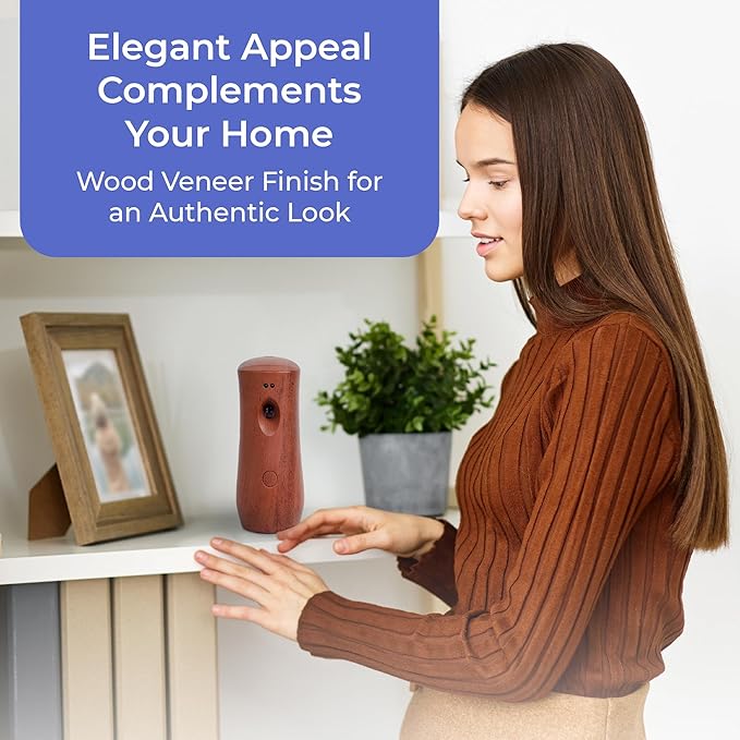 Automatic Air Freshener Spray Dispenser: Automatic Spray Dispenser with Elegant Wood Design for Commercial or Home Use (2-Pack), Battery Powered Free Standing or Wall Air freshener, Three Time Release