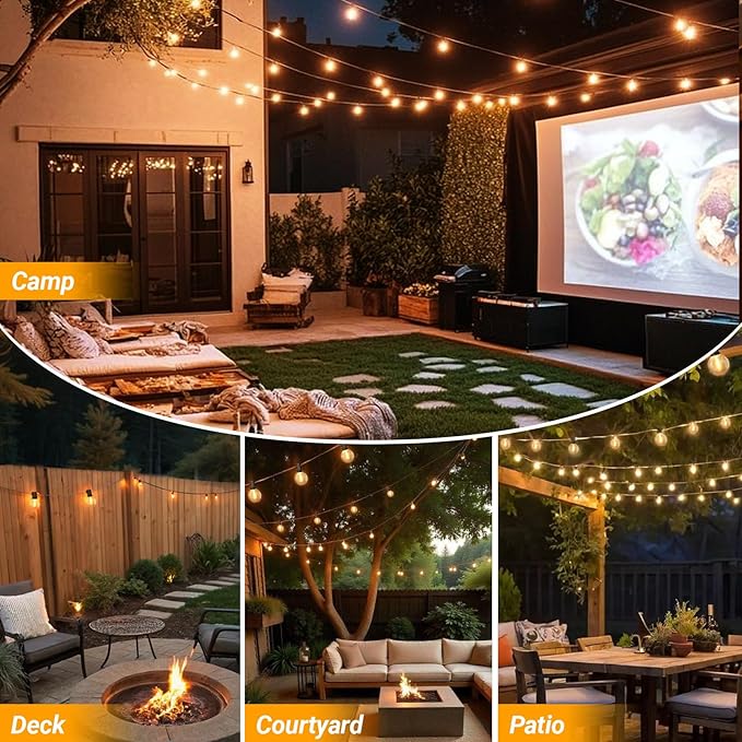 LAMPHOME LED Outdoor String Light, 51 Feet Patio Lights with 25+2 Edison Shatterproof Bulbs(2 Spare), UL Waterproof Outside Lights connectable Dimmable for Backyard Porch Decor