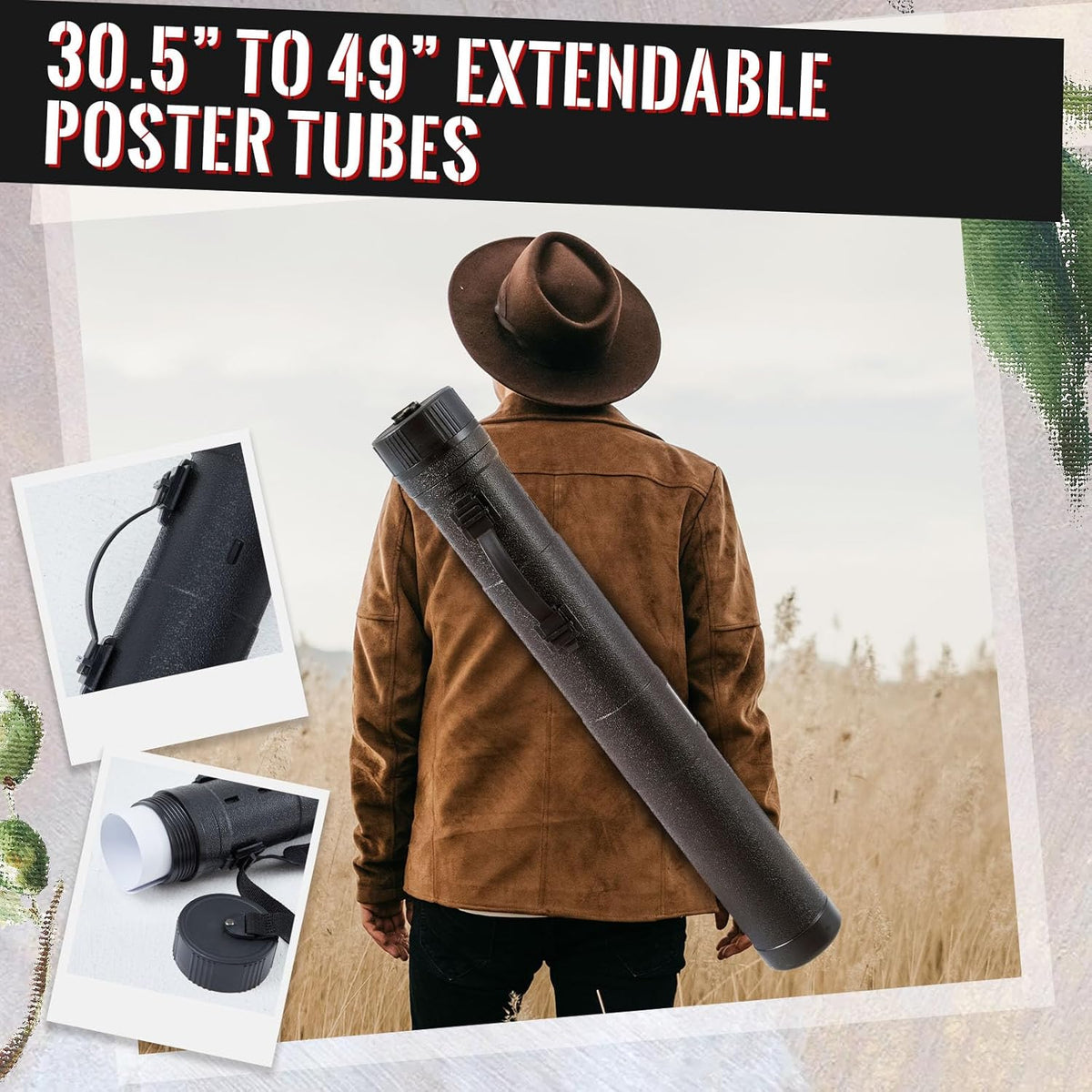 4 Pcs Large Extendable Poster Tubes from 30'' to 49' with Strap Poster Carrying Case Telescoping Tube Portable Blueprint for Posters, Blueprints, Artwork, Map Storage(Hardened Style)