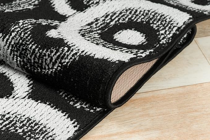 Custom Length Cut to Size Modern Farmhouse Carpet Runner Rug for Hallways, Non Slip Rubber Backed, 31 inch Wide X Customized Length, Geo Black, 31 inch X 13 feet
