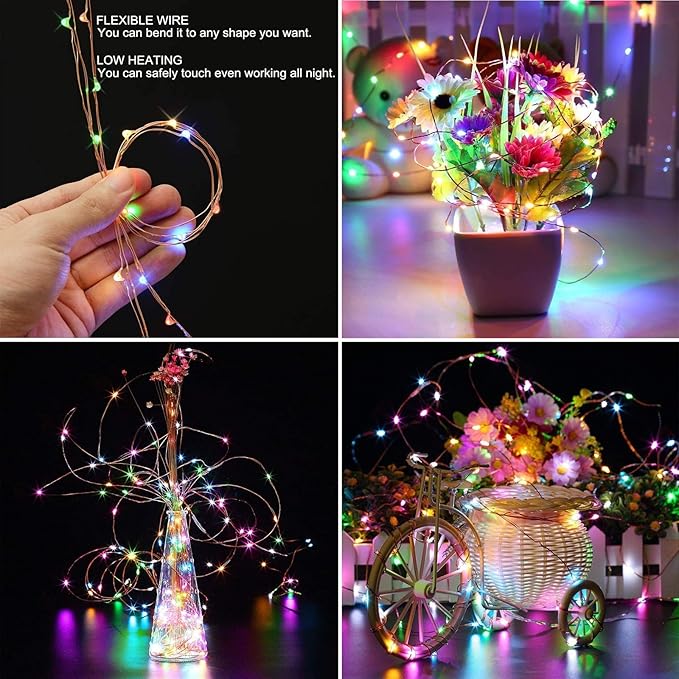RUICHEN 20 Ft 120 LED USB Fairy String Lights with On/Off Switch, Waterproof Copper Wire Lights for Bedroom Wall Ceiling Wreath Christmas Easter Wedding Party, Multicolor, 2 Pack