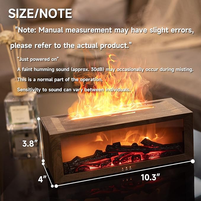 Fireplace Flame Air Diffuser Humidifier,7 Colors Aromatherapy Essential Oil Diffuser,Ultrasonic with Timer for Home,Bedroom,Office,Yoga (Dark Wood Grain)