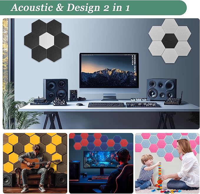 Hexagonal Acoustic Panels-12 Pack High-Density Sound Absorbing Panels 12"X10"X0.4" for Enhanced Noise Reduction, DIY Design, Idea for Studios, Offices, and Home Theaters(Dark Camel)