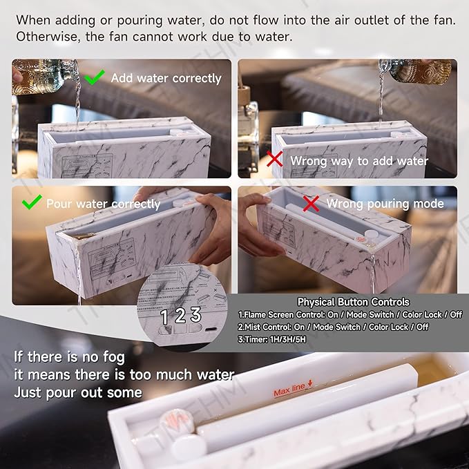 Fireplace Flame Air Diffuser Humidifier,7 Colors Aromatherapy Essential Oil Diffuser,Ultrasonic with Timer for Home,Bedroom,Office,Yoga (White Marble)