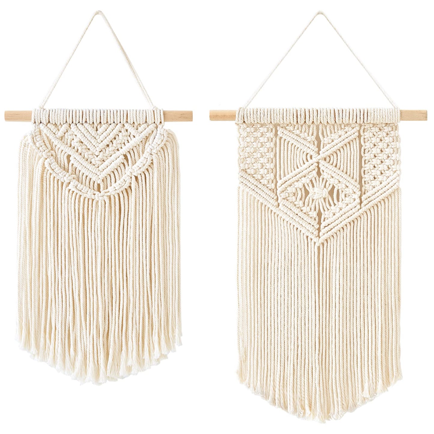 Mkono 2 Pcs Macrame Wall Hanging Boho Wall Art Decor Woven Chic Bohemian Room Decor for Bedroom Nursery Living Room Dorm Apartment, Small Size 13" L x 10"" W and 16"" L x 10"" W"