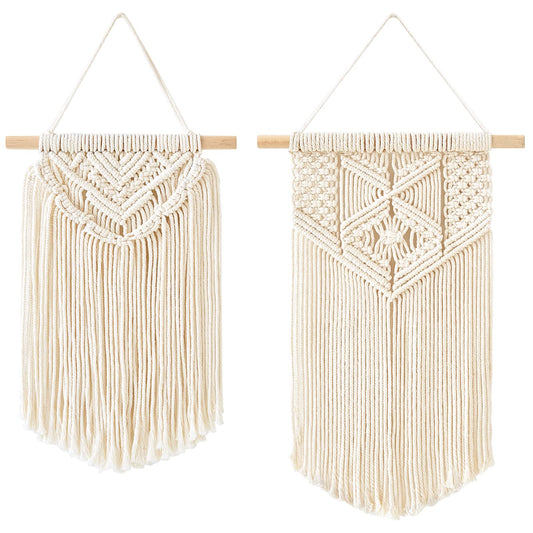 Mkono 2 Pcs Macrame Wall Hanging Boho Wall Art Decor Woven Chic Bohemian Room Decor for Bedroom Nursery Living Room Dorm Apartment, Small Size 13" L x 10"" W and 16"" L x 10"" W"