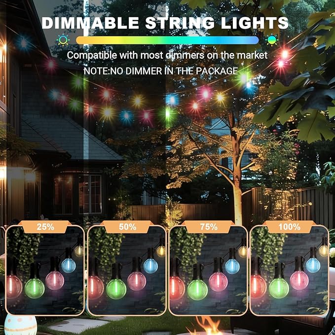 LAMPHOME Outdoor Easter String Light, 26Feet LED Patio Lights with 12+1 Edison Shatterproof Bulbs(1Spare), UL Waterproof Outside Lights connectable Dimmable for Backyard Porch Decor,Pastel Multicolor
