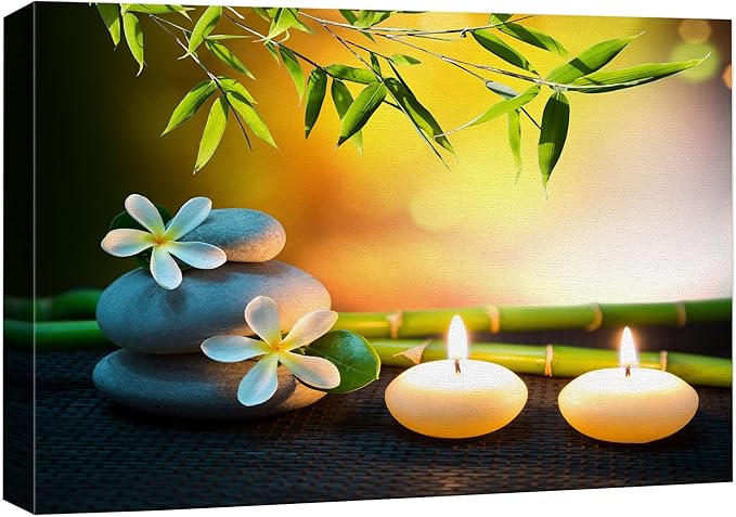wall26 Canvas Print Wall Art White Daisy Relaxation Massage Stone Candles Nature Wilderness Photography Realism Rustic Landscape Colorful Multicolor for Living Room, Bedroom, Bathroom - 12"x18"