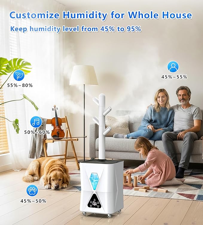 Humidifier Large Room,13L/3.43Gal 1400 sq.ft, Cool Mist Humidifiers for Bedroom with 1350mL/H Spray Output for Home, Office, Plants, Warehouse, House