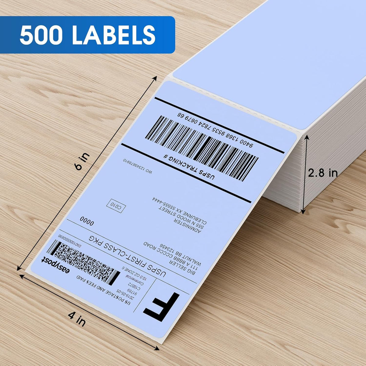 MaxGear 4" x 6" Direct Thermal Labels, 500 Fanfold Shipping Package Labels, Perforated White, Commercial Grade, Permanent Adhesive, Compatible with Most Thermal Printers, Blue