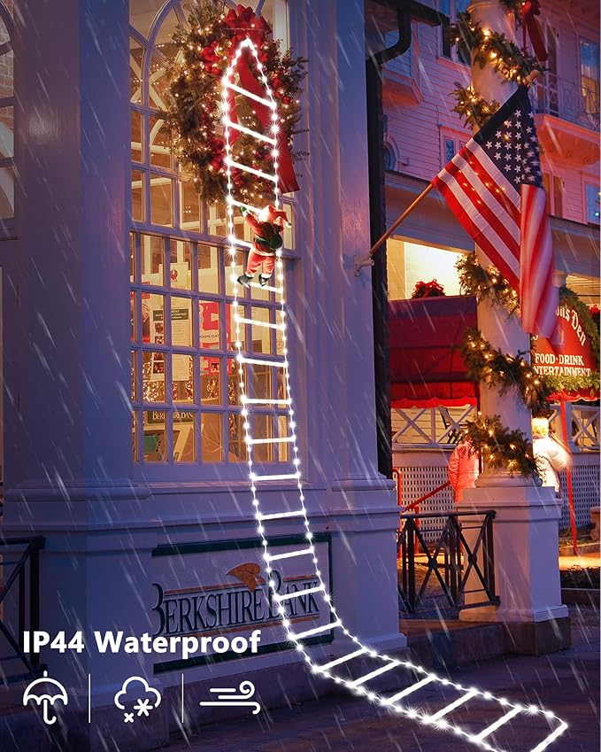 Toodour LED Christmas Lights - 10ft Christmas Decorative Ladder Lights with Santa Claus, Xmas Decorations Light for Indoor Outdoor, Window, Garden, Home, Wall, Xmas Tree Decor - White