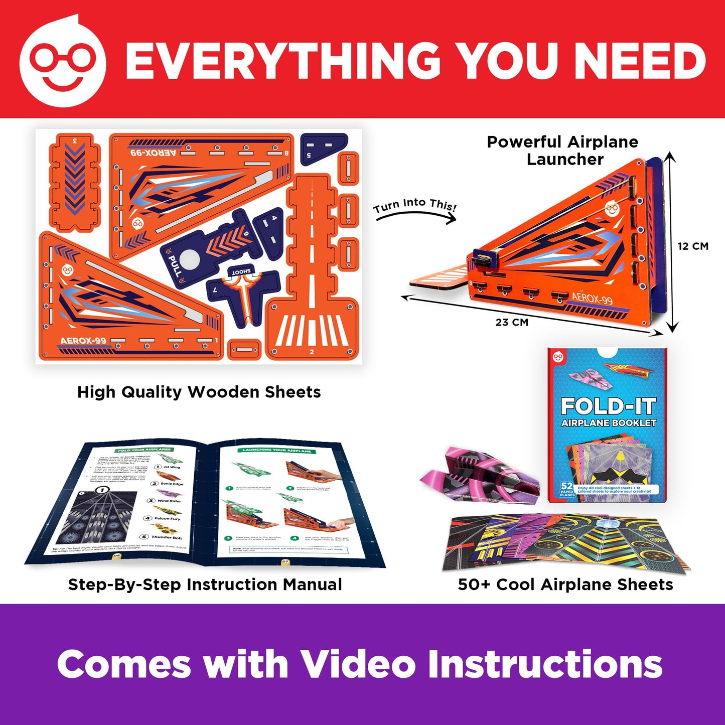 Doctor Jupiter Paper Airplane Book Kit, Crafts for Kids Ages 6+ | Birthday Gift Ideas for 6-7-8-9-10-11-12 Year Old Boys & Girls | Learning & Educational STEM Toy with 50 Paper Airplanes and Launcher