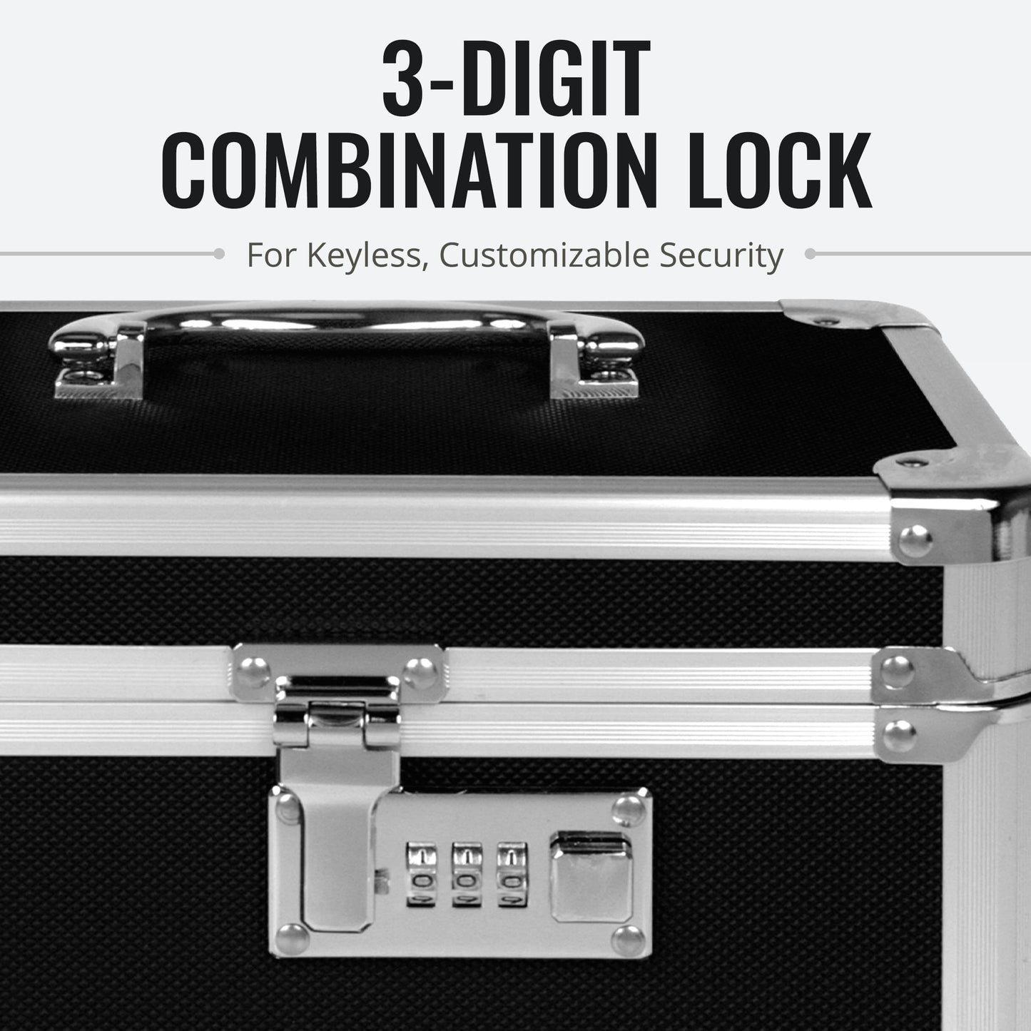 Vaultz Secure Security Lock Boxes - Safe Combination Lock Box, Storage for Documents, Valuables, Medicine & Money - 9.88 x 7.75 x 7 Inch - Black/Chrome