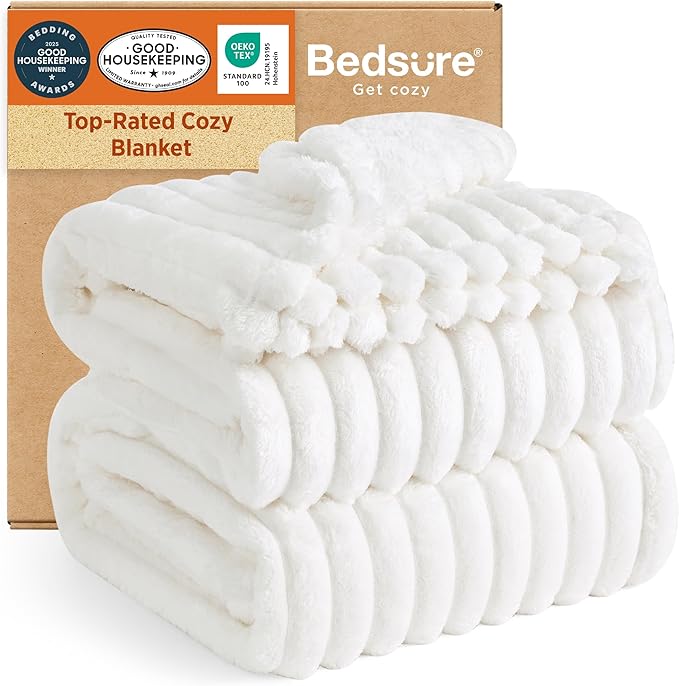 Bedsure GentleSoft King Size Blanket for Bed - Cozy Soft Blankets for Women, Cute Large Bedding Fleece Throws for Girls, Off White, 108x90 Inches