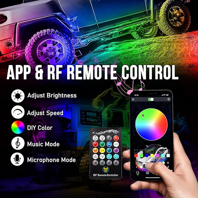Rock Lights for Trucks, 8 Pods RGB LED Rock Lights with APP/Remote Control & Music Mode, High Bright Multilcolor Waterproof IP68 Rock Neon Light Kits for Pickup Off Road RZR SUV ATV UTV Car