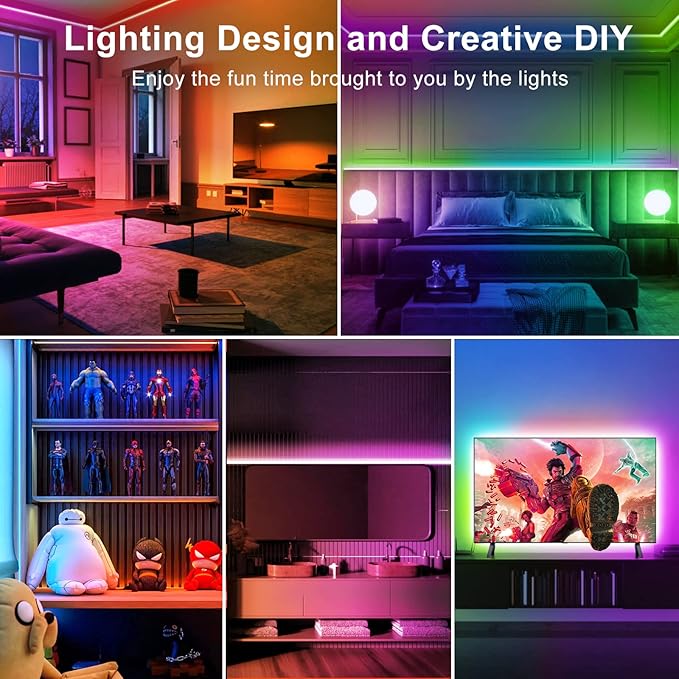 TJOY 50ft Bluetooth LED Strip Lights, Music Sync 5050 LED Light Strip RGB Color Changing LED Lights Strip with Phone Remote, LED Lights for Bedroom Kitchen TV Party TIKTOK DIY (APP+Remote +Mic)