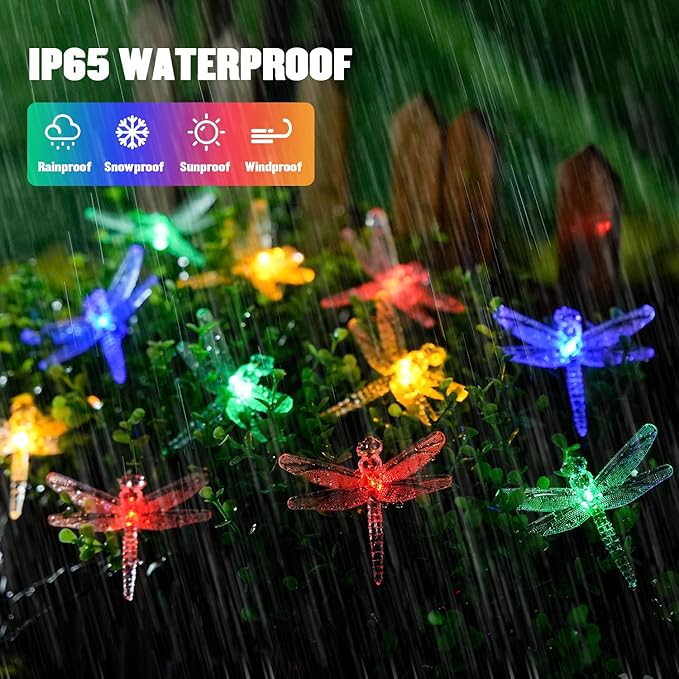 JMEXSUSS Dragonfly Solar String Lights Outdoor, 25.6FT 30 LED Waterproof Solar Fairy Lights, Solar Lights Outdoor for Garden Patio Yard Decorations, Dragonfly