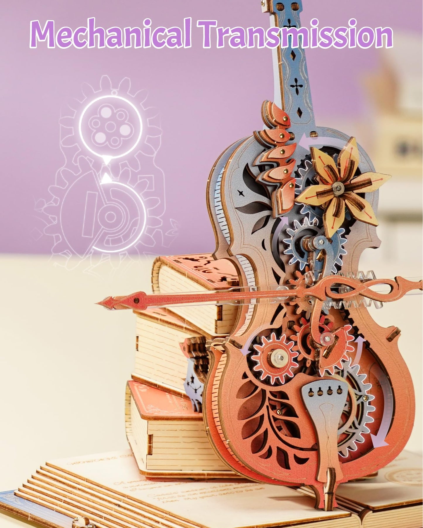 ROKR 3D Puzzles for Adults, Wooden Music Boxes-Cello, Model Kits for Adults, DIY Building Sets, Birthday Gifts Hobbies for Women Men
