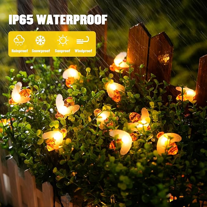 JMEXSUSS Solar Bee Lights Outdoor Waterproof, 30.6FT 50 LED Solar Fairy Lights, 8 Modes Twinkle Light for Outside Garden Patio Yard Decorations