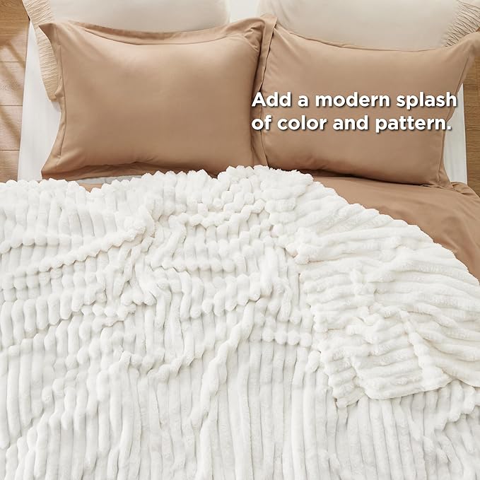 Bedsure GentleSoft Full Size Blanket for Bed - Cozy Soft Blankets for Women, Cute Large Fleece Throws for Girls, Off White, 84x90 Inches