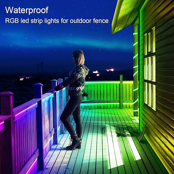 AILBTON 150ft Outdoor LED Strip Lights Waterproof,IP68 Outside Led Light Strips Waterproof with Bluetooth App Remote Control,Music Sync RGB Exterior Led Rope Lights,for Balcony,Deck,Roof,Garden,Pool