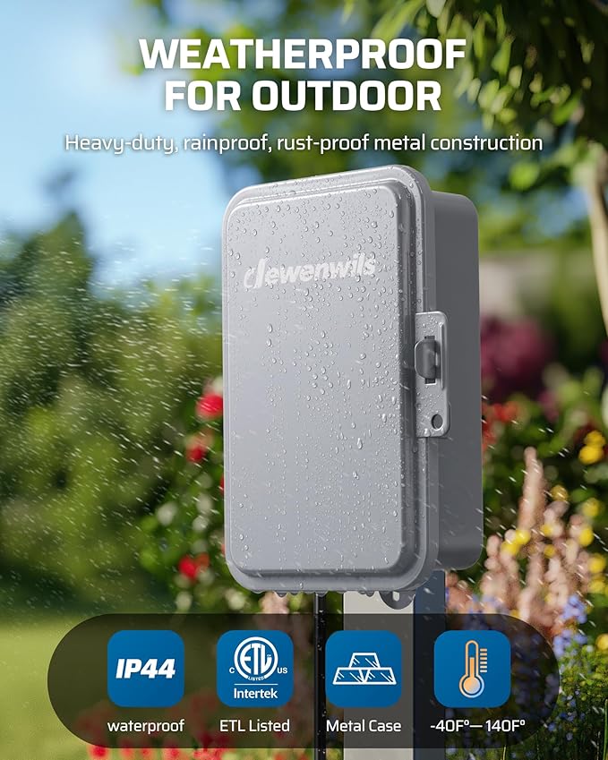 DEWENWILS 24-Hour Mechanical Timer Switch - 120VAC SPST, 2HP 40A, Metal Enclosure, Heavy Duty, Manual Override, Ideal for Pool Pump, Water Heater, Lights and Fans, Weatherproof, ETL Listed, Gray