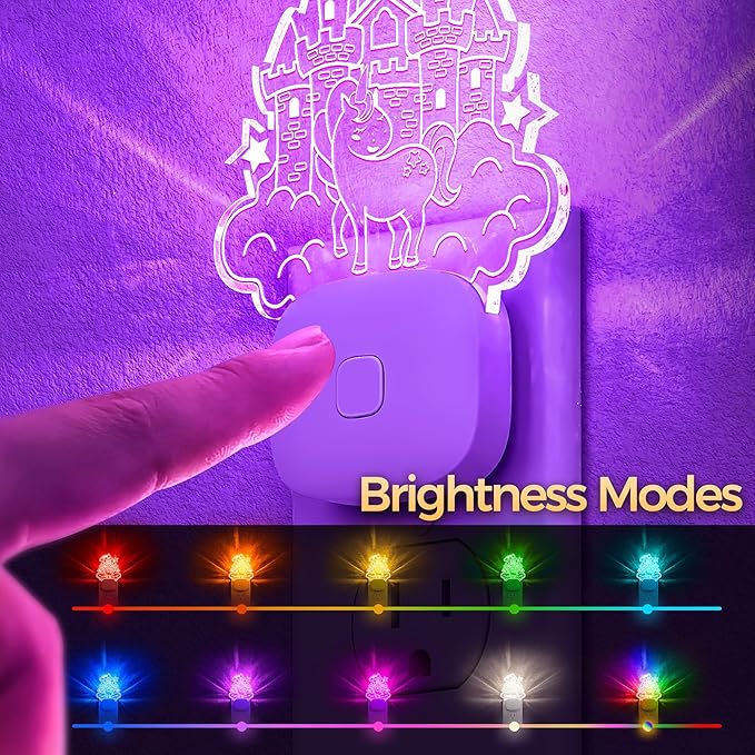 DORESshop Cute Night Light for Kids [2 Pack], Night Lights Plug Into Wall, Acrylic Carved Castle 8 Color Changing Baby NightLight with Dusk to Dawn Sensor, LED Night Lights for Children Girls Bedroom