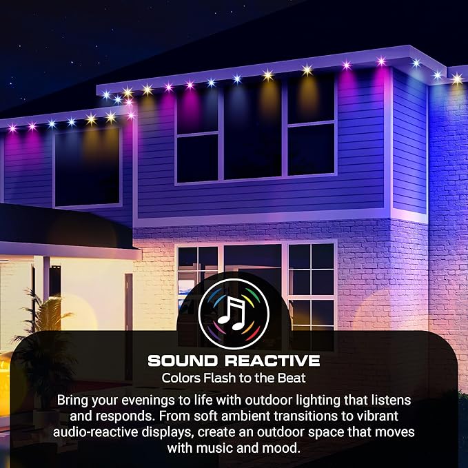 Monster Smart Permanent Outdoor Lights, 200ft, 144 LED Eaves Lights, RGB+IC+WW, Weather & Water Resistant, App & Voice Control, Compatible with Alexa & Google, Halloween, Christmas, Year-Round