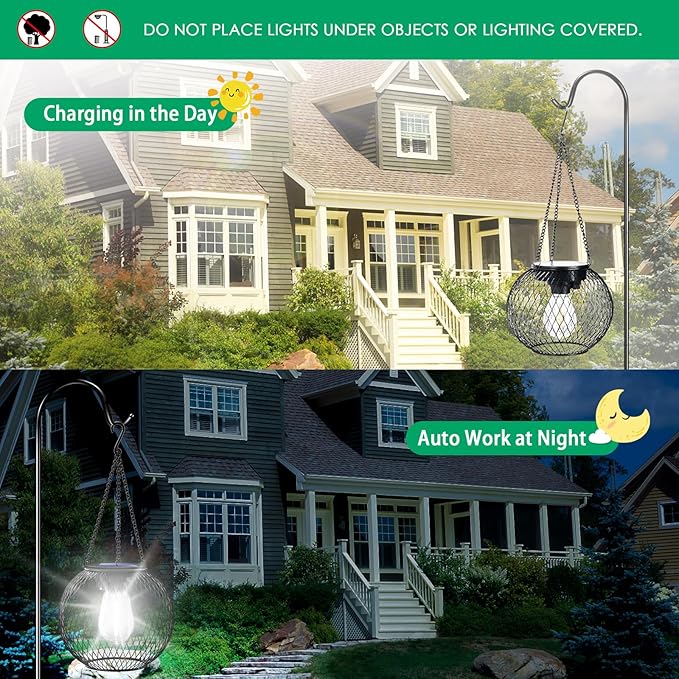 UBright Solar Lantern Lights Outdoor Waterproof Metal Hanging Solar Lights for Outside Outdoor Lanterns Decorative for Garden Yard Patio 2 Pack,Cool White