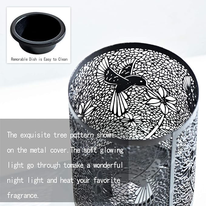 ASAWASA Metal Plug-in Wax Warmer with 1 pics Silicone Liner, Electric Wax Burner Melter Fragrance Warmer Night lamp,for Home Bedroom Kitchen Garage Gifts Décor Aromatherapy Spa (Hummingbird)