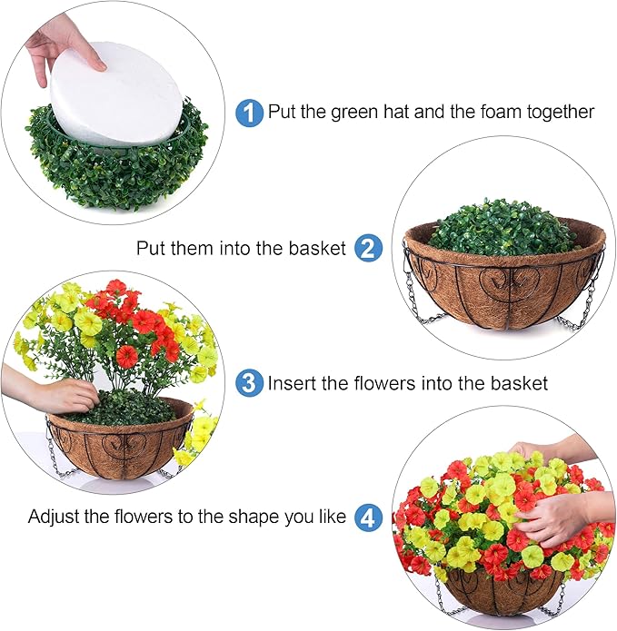 Artificial Fake Hanging Flowers with Basket for Fall Decoration, 12 Bundles Faux Silk Morning Glory Plants for Outdoor Planters, Realistic UV Resistant Artificial Flowers for Outside Porch Garden