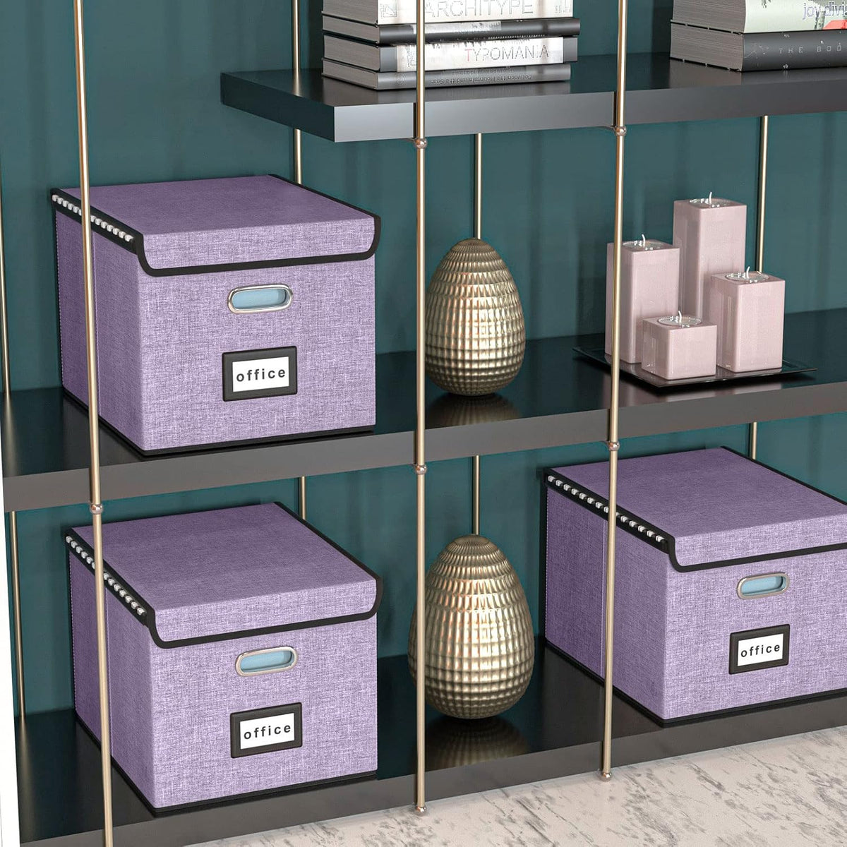 Decorative File Organizer Storage Boxes with Lid, Huolewa Linen Hanging Filing & Storage Box with Plastic Slide for Office/Decor/Home, Universal Hanging Filing Organization Box for Letter/Legal Folder