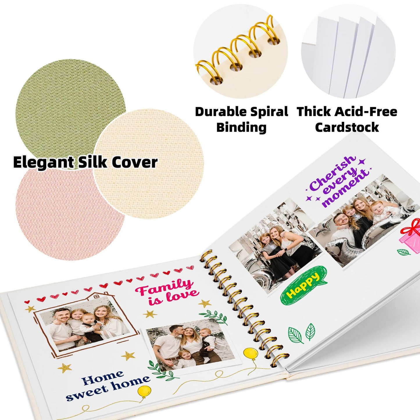 Vienrose 10 x 10 Inch Scrapbook Album Gift Set, Linen Hardcover Photo Book with 40 White Pages, DIY Memory Book Kit with Accessories for Wedding, Baby Shower, Travel, Christmas (Pink, 20 Sheets)
