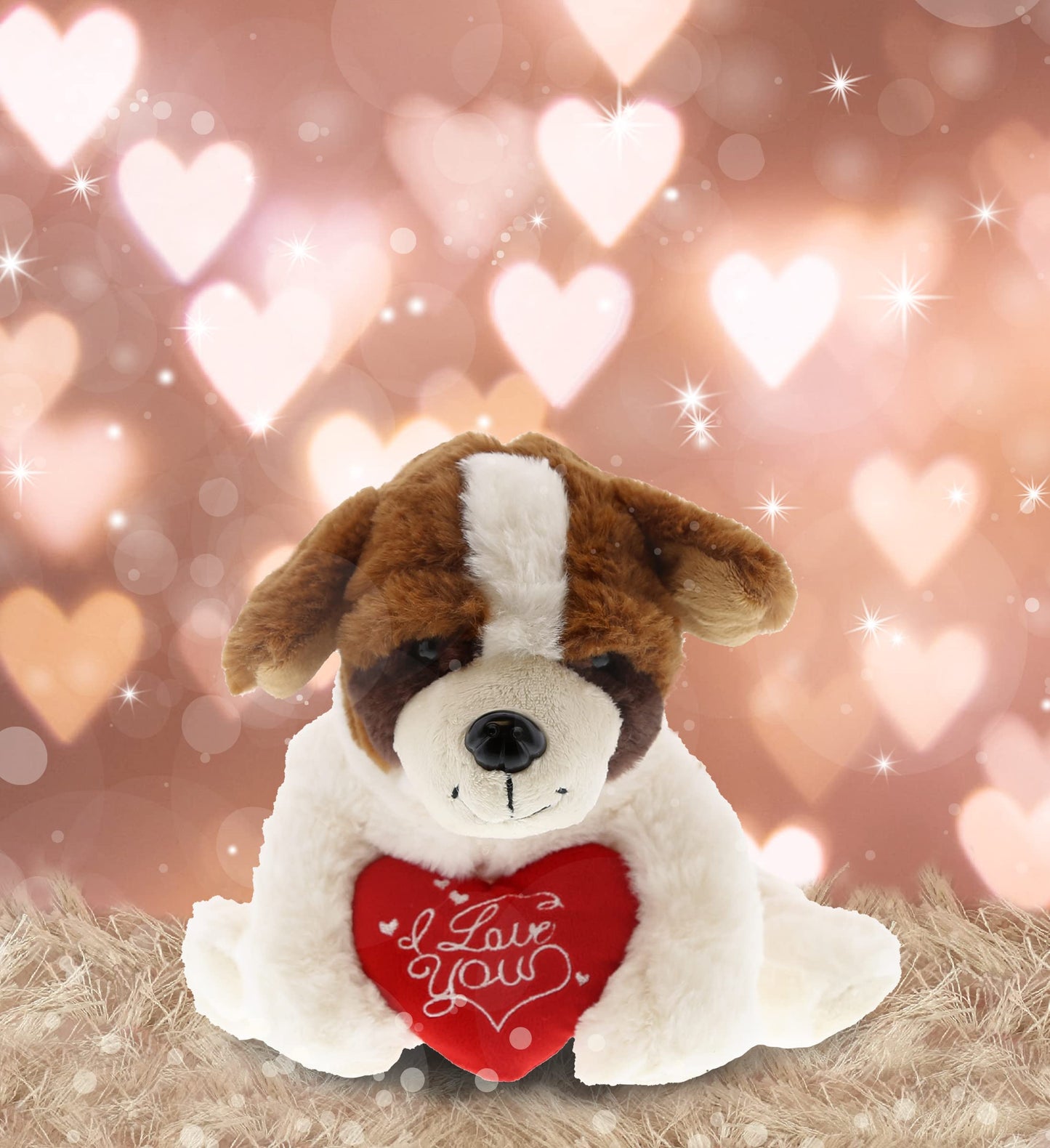 DolliBu I Love You Valentine Plush St. Bernard Dog - Cute Stuffed Animal with Red Heart and Name Personalization Gift for Valentines Day, Birthday, Anniversary, Romantic Date - 8 Inches