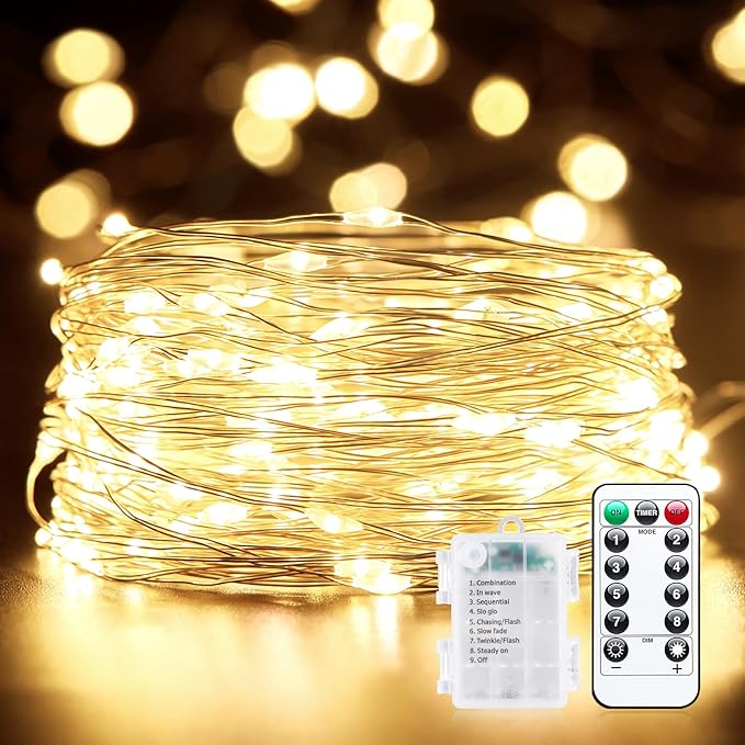 Minetom Fairy Lights Battery Operated with Remote, 33Ft 100 LED Waterproof String Lights Indoor Outdoor, Starry Twinkle Light for Christmas Home Bedroom Wedding DIY Centerpiece Decor