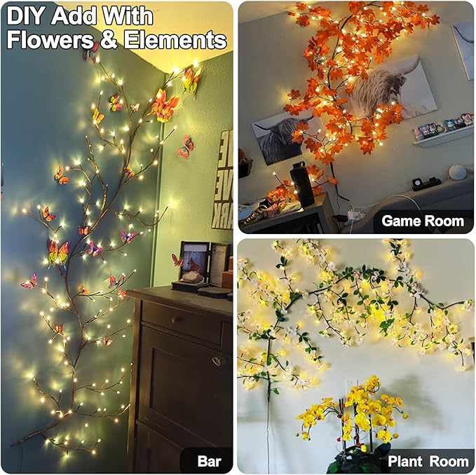 2PCS Vines for Room Decor with Remote, 7.5Ft Christmas Decorations Indoor Home Decor Artificial Plants Twinkling Tree Branches, 8 Modes Enchanted Willow Vine Lights for Bedroom Walls Living Room
