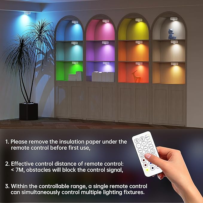 6 Pack Under Cabinet Lighting,Puck Lights with Remote,1200mAh Battery Operated Wireless Cloest Light,Under Counter Lights for Kitchen,Shelf,Hallway