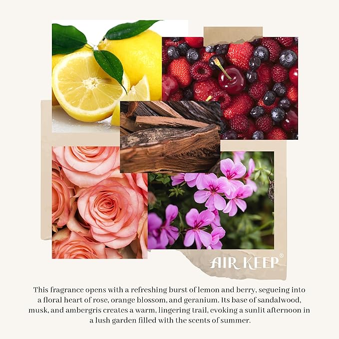 Airkeep Reed Diffuser Set,3.38 fl oz (100 ml) - Sandalwood Rose Oil Diffusers with 8 Reed Sticks,Home Fragrance Reed Diffuser for Bathroom Shelf Decor