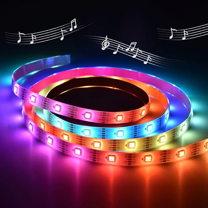 AW 6.6ft LED Strip Light Kit APP Control Music Sync Color Changing Wifi Smart 60 LEDs Ambient Lamp Compatible with Alexa & Google Assistant for Bedroom Gaming Room