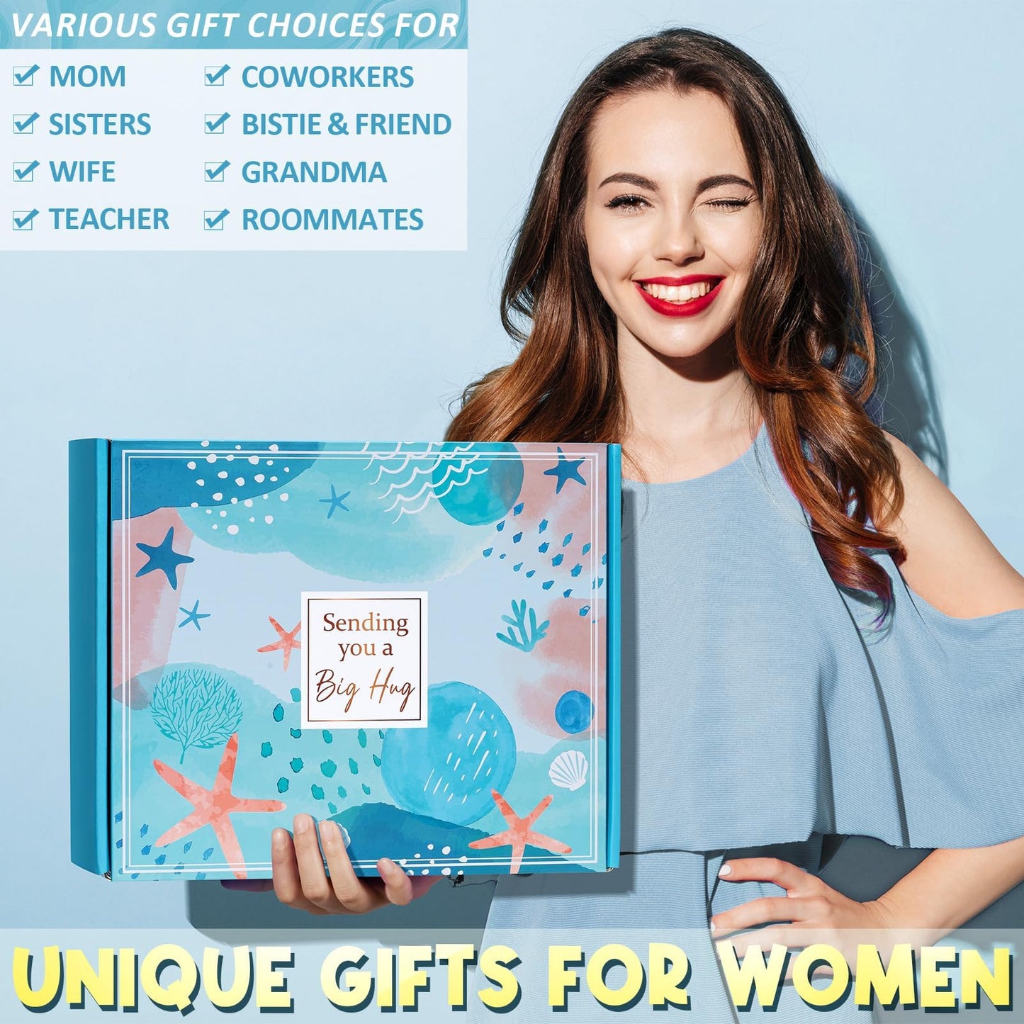 Birthday Gifts for Women Self Care Gifts Get Well Soon Gifts, Ocean Relaxing Spa Gifts Basket Care Package w/ Flannel Blanket 40 OZ Tumbler, Mothers Day Gifts for Mom Her Wife Girlfriends Sister Wife
