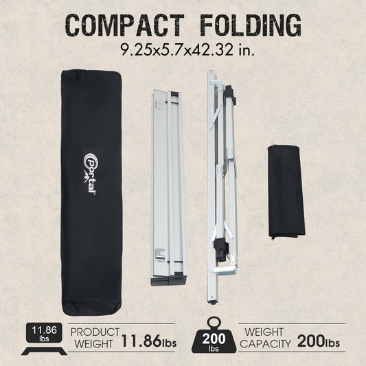 PORTAL Folding Outdoor Camping Table with Adjustable Height, Aluminum Roll-Up Top and Carry Bag, Big Large Portable Tables for Picnic, BBQ and Tailgating, Silver