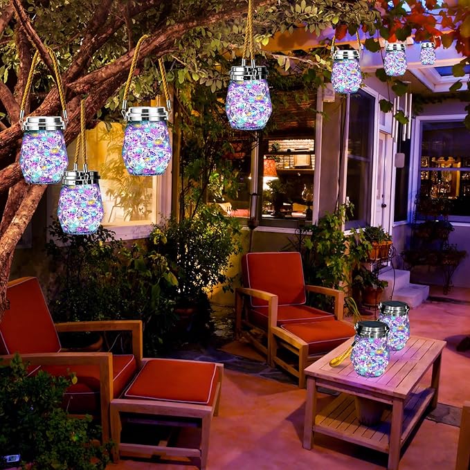 Solar Lantern, Hanging Solar Lights Outdoor Waterproof 2 Pack, Upgraded 60 LED Lanterns Decorative Outdoor, Garden Decor for Patio Path Backyard Christmas Halloween, Multicolor