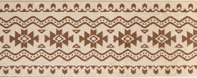 Custom Length Cut to Size Tribal Ethnic Southwestern Inspired Hallway Runner Rug, Non Slip Rubber Backed, 31 inch Wide X Customized Length, Aztec Beige, 31 inch X 3 feet, Doormat Size