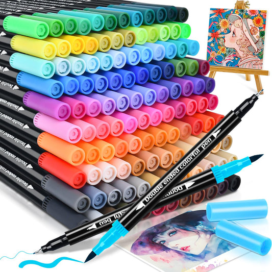 FPMYB 120 Colors Dual Markers Brush Pens, Art Markers Colored Pens for Adult Coloring Books, Brush and Fine Point Dual Tip Artist Colored Marker Set for Drawing Adult Coloring Hand Lettering